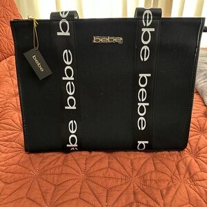 Bebe Black Tote with Logo Straps